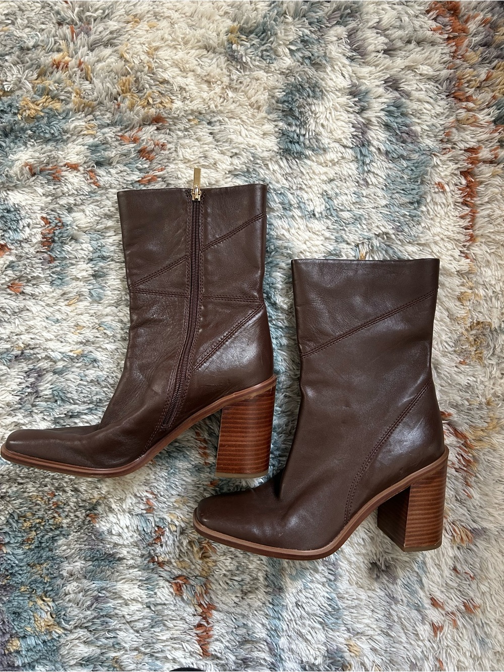 Brown Mid-Calf Block Heel Women's Boots